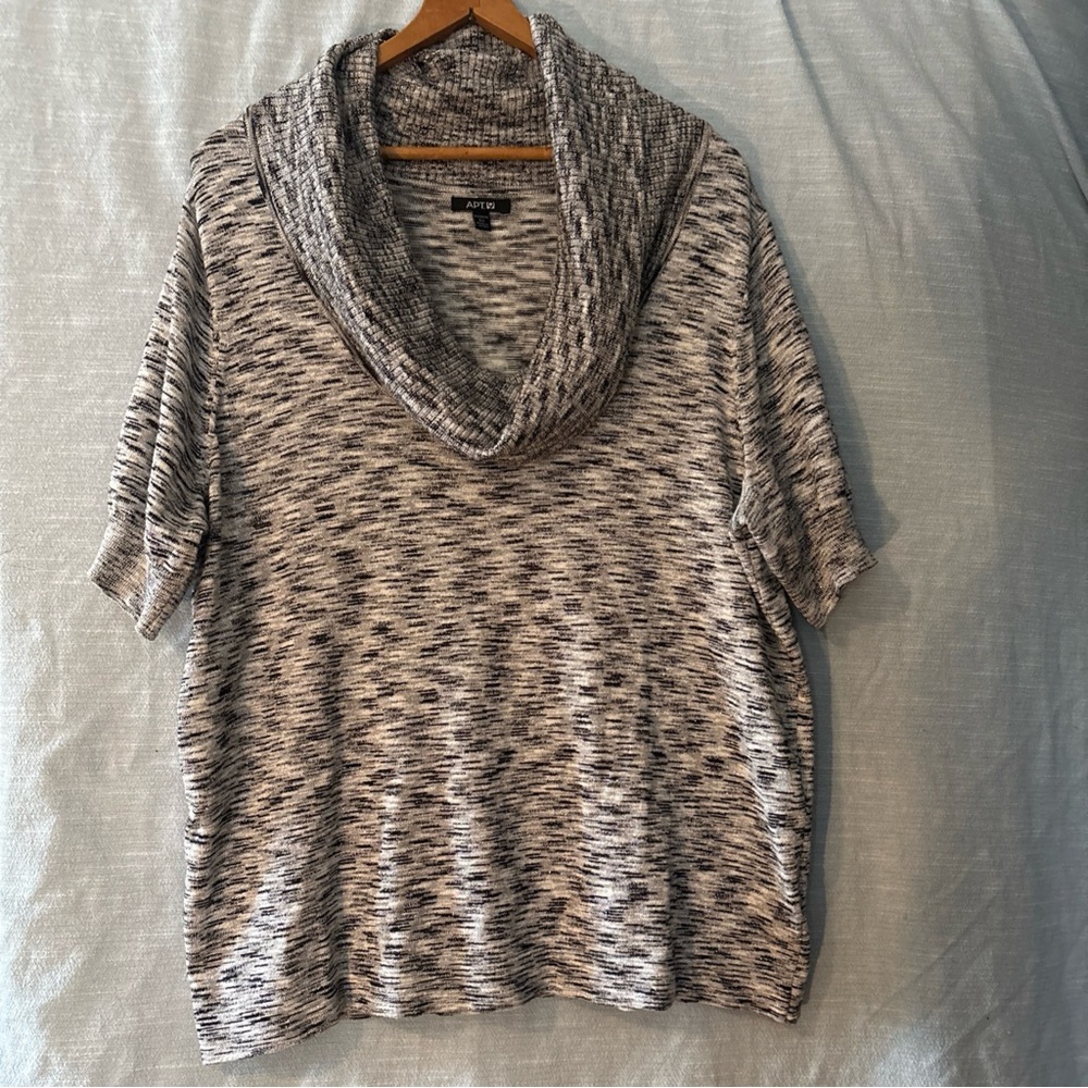 Apt. 9 Cowl Neck Sweater Short Sleeve Black/White Metallic Women’s Sz 0X